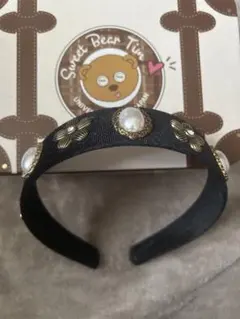 花朵與珍珠的黑色髮箍