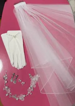 【5点セット】ウェディングベール 手袋 ヘッドアクセサリー　イヤリング