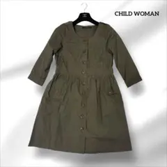 CHILD WOMAN チャイルドウーマン 七分袖 ワンピース カーキ 綿のサムネイル