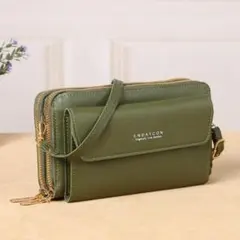 グリーン ショルダーバッグ スマホショルダー 財布 長財布 財布一体型 大容量