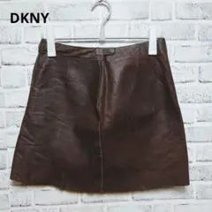 【DKNY】ダナキャラン 本革 レザースカート ブラウン サイズ6 ミニスカートのサムネイル