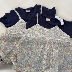 姉妹　petit main ネイビー花柄Tシャツ 90cm100cmセット