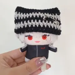 【黒×グレー】にじぱぺっと　ぬい帽子　ぬい服　ネコ耳　ニット帽 10cmぬい