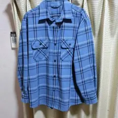 青 チェック柄 ネルシャツ 長袖