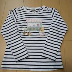 プティマイン 長袖刺繍 トップス ボーダー120cm