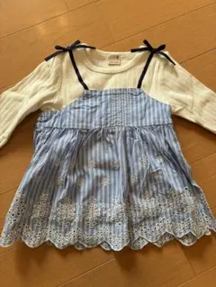 petit main ストライプ刺繍トップス 100