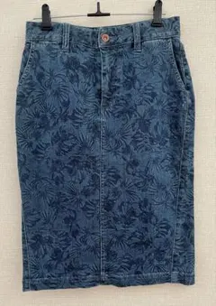 グローバルワーク　タイトデニムスカート　ボタニカル柄　S