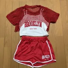 赤　ガールズ　ダンスウェア上下セット　ヒップホップ　10Y