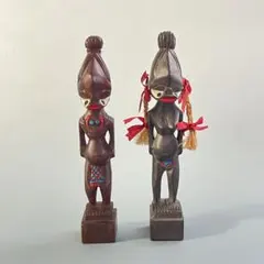木彫　人形　ペア　夫婦　一対　木製　アンティーク　木製民族彫刻 2体セット
