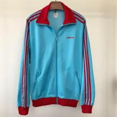 ヴィンテージ☆ アディダス☆M～L☆ 水色ｘレッド☆ジャージ☆ブルー