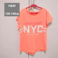 H&M NYC ロゴプリント Tシャツ ネオンオレンジ 130cm 140㎝のサムネイル