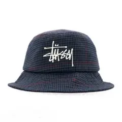 stussy バケットハット L/XL グレー 千鳥格子 チェック ストックロゴ