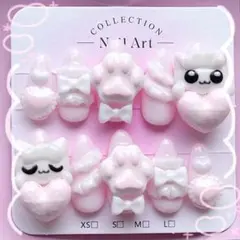 No.64 ハンドメイドネイルチップ ピンク フリル 地雷 量産型 猫