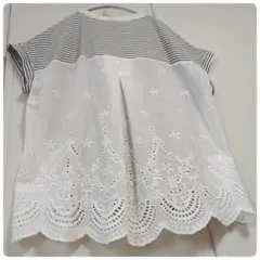 ★isoLaine★ボーダー＆レース刺繍カットソー【white❌black】のサムネイル