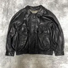 レザージャケット 牛革 ブラック 短丈 Lサイズ 古着　　ストリート レザー