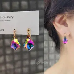 No.203 深みカラー ガラスストーン キラキラピアス イヤリング