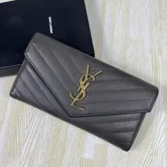 Saint Laurent 長財布 キャビアスキン カサンドラ グレー