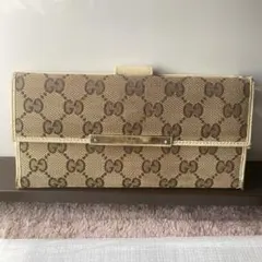 極美品】GUCCI グッチ GG柄 キャンバス 二つ折り 長財布 ブラウン