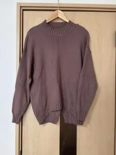 ブラウン クルーネック 長袖セーター