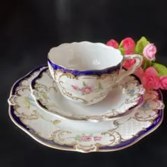 美品 オールドノリタケ マルキ印 コバルト金盛 トリオセット カップ