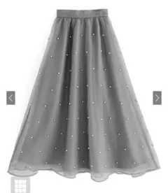 【美品】GRL パールチュールフレアロングスカート グレー