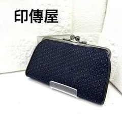 印傳屋 INDEN-YA がま口 長財布 ネイビー 鹿革 漆 レディースのサムネイル