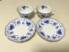 NARUMI（ナルミ）カップ＆ソーサー 2客セット｜青花柄・金彩