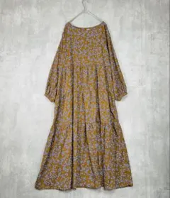 ♪　ロペピクニック　花柄　ワンピース　茶色　青　ロング　長袖　春夏秋