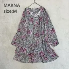【MARNA マーナ】（M）長袖チュニックワンピース 総柄 オーバーサイズ