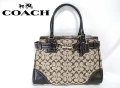 【美品】COACHコーチ ハンプトンズ キャリーオール シグネチャー 茶色