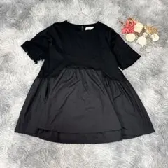 オペークドットクリップ（L）異素材Aラインカットソー シルク調コットン 光沢感