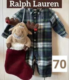 ロンパース　size 70 ポロ　ラルフローレン　チェック　クリスマス