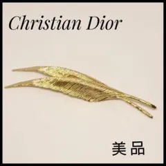 【極美品】 Dior フェザー ブローチ ゴールドカラー 2枚羽 ディオール