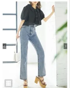 ハイウエストセミフレアデニムパンツ GRL ケミカルブルー