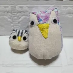 ハンドメイド フクロウ 置物 縁起物 2個セット