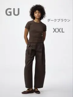 【新品タグ付き】GU リブクルーネックTシャツ ダークブラウン XXLサイズのサムネイル