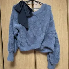 INGNI♡リボン付きグレーのクロップドセーター