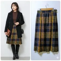 美品/アクアスキュータム Aquascutum 大人な美的タイトスカート (9号/M相当) 白 黒 カシミヤ混 ヘリンボーン柄 秋冬 ボトムス レディース