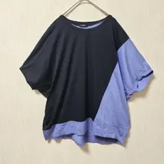 【ピサーノ】バイカラー半袖カットソー L LL 紺 ブルー レーヨン混 訳ありのサムネイル