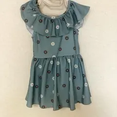 美品 花柄ワンピース水着 100cmブルーフリル pairmanon