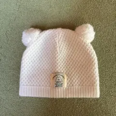 【46〜48cm】ポンポン耳付きベビーニット帽子