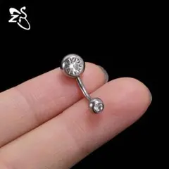 へそピ　ヘソピ　ピアス　14G クリア　シルバー　耳　バナナバーベル　軟骨ピアス