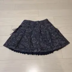 【デニム】落書きプリント プリーツスカート ／ペチコート付のサムネイル