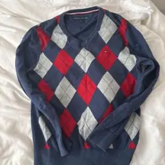 TOMMY HILFIGER アーガイル柄 Vネックニット Sのサムネイル