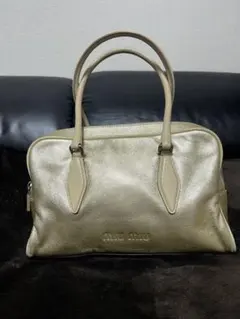 ミュウミュウ ゴールドレザー ハンドバッグ