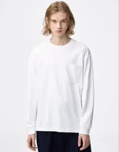 GU ヘビーウェイトクルーネックTシャツ　長袖　00WHITE 白