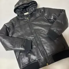 レア美品トミーヒルフィガーブラック合成皮革ダウンージャケット 星型装飾 L