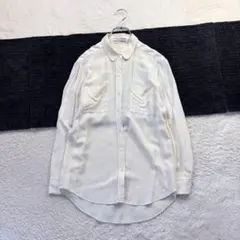 ベイジ/2/アイボリー/シルクブラウス/長袖/両胸ポケット/上品/おしゃれ着のサムネイル