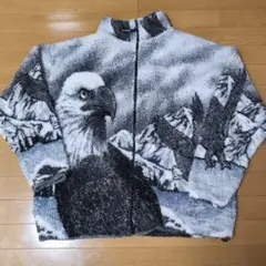 XL BLACK MOUNTAIN ブラックマウンテンフリース 総柄 鷹