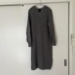 Rosso グレー Vネック アルパカ混畦ニットワンピース